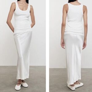 ENZA COSTA Satin Bias Cut Skirt Women XS Undyed White Midi Maxi Pull On Slip NEW